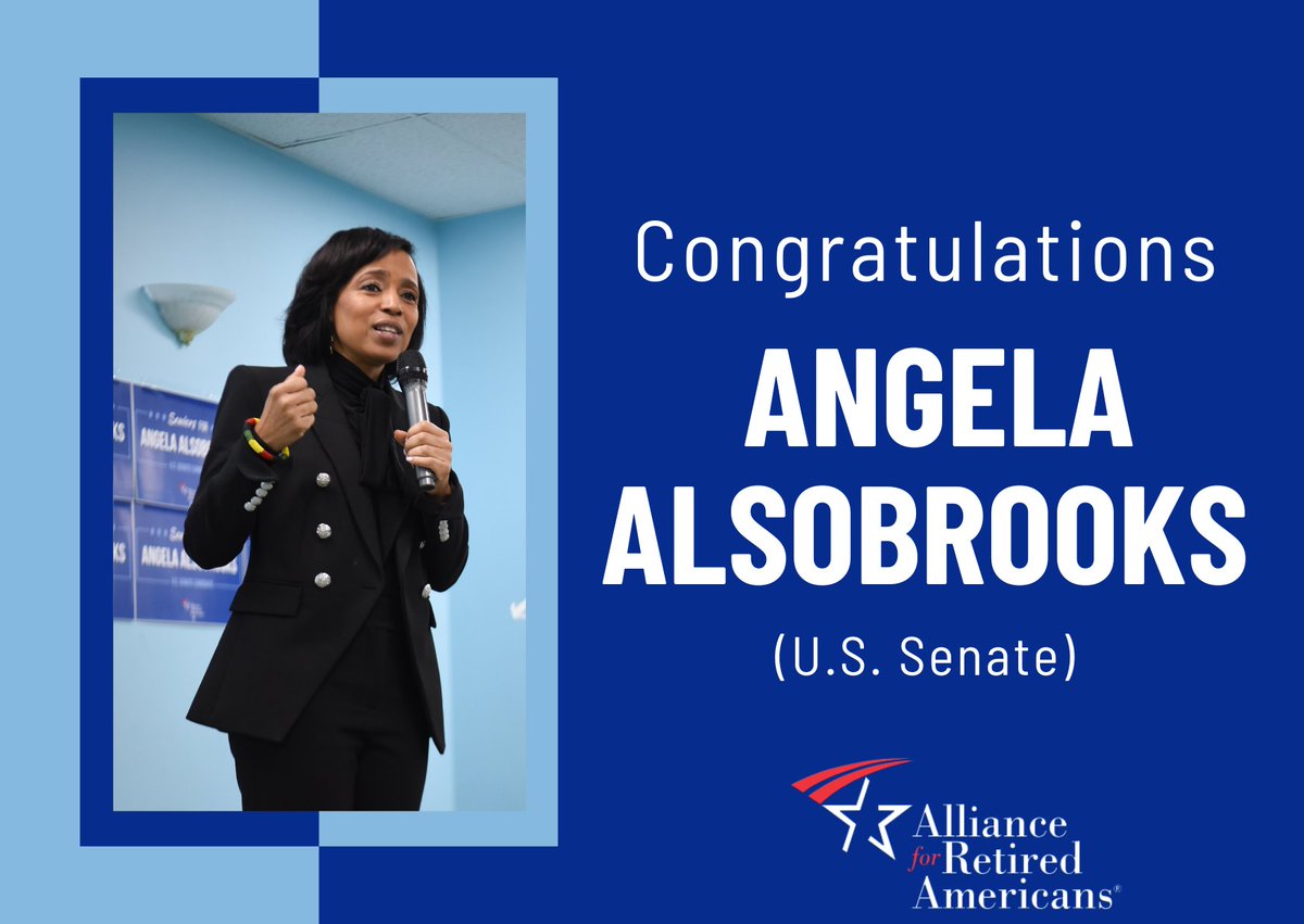 ActiveRetirees's tweet photo. Congratulations to pro-retiree candidate @AlsobrooksForMD on her election to the U.S. Senate! #MDSen https://t.co/9IO40hRubQ