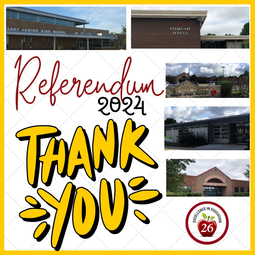 📍Cary School District 26 (@carysd26) on Twitter photo We're grateful to our community for coming together to support the future of our schools. With the successful passing of the referendum, we can now move forward w/essential improvements to create safe, inspiring, & future-ready learning environments for our students. #Proud2BeD26 We're grateful to our community for coming together to support the future of our schools. With the successful passing of the referendum, we can now move forward w/essential improvements to create safe, inspiring, & future-ready learning environments for our students. #Proud2BeD26