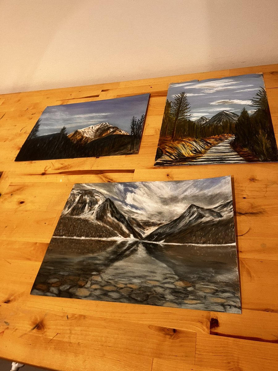 Three pastel sketches.