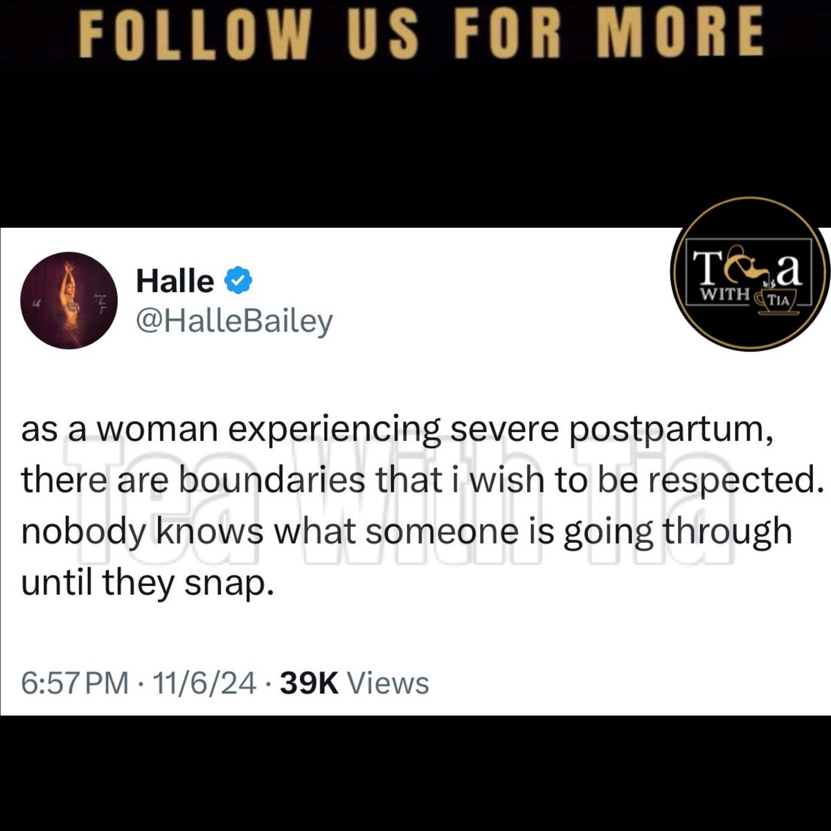 RealTeaWithTia's tweet photo. #HalleBailey with a #PostAndDelete following her tweet about not approving of her baby being on #KaiCenats stream with #DDG. She says she is experiencing severe postpartum and wants her boundaries and wishes respected.
Thoughts ? #SeePreviousTweet https://t.co/AeLR18k6jC