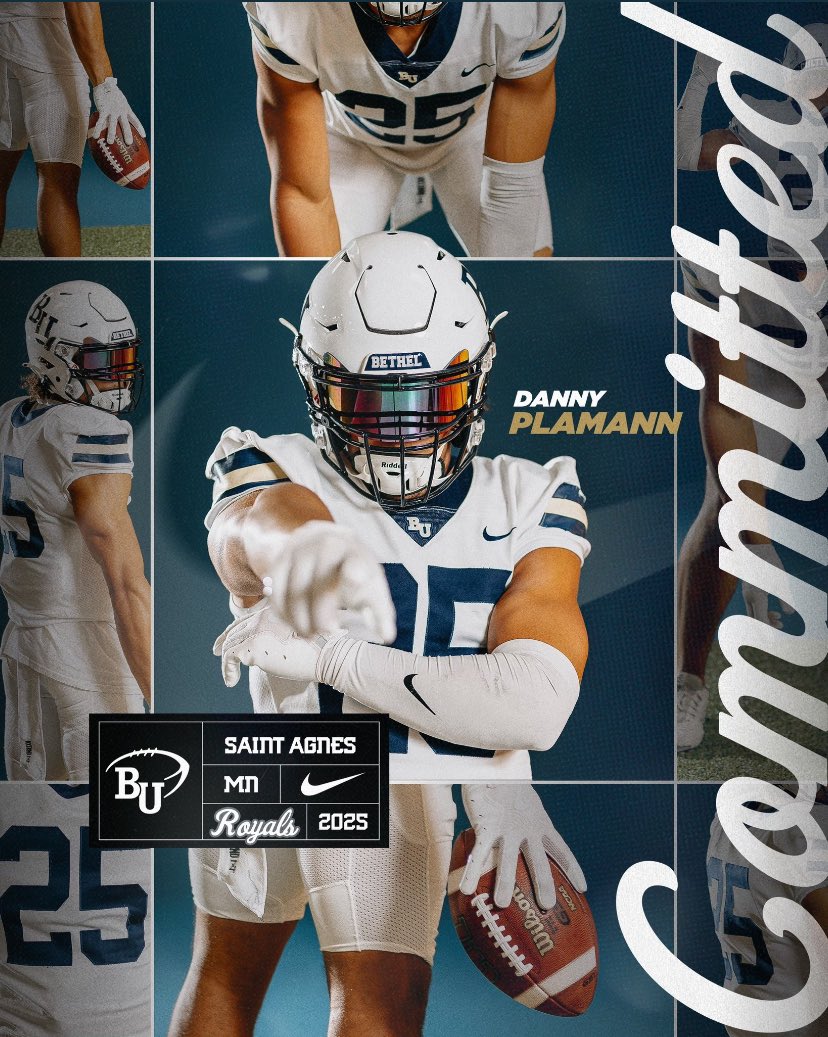 Danny Plamann (@dannyplamann) on Twitter photo I’m super excited to announce my decision to commit Bethel University!!! Excited to grow on and off the field as a man and an athlete! Go Royals!!!!!!
<a href="/BethelRoyalsFB/">Bethel Football</a> <a href="/samtho2224/">Samuel Thompson</a> <a href="/stagnesaggies/">Saint Agnes Aggies</a> <a href="/SaintAgnesFB/">Saint Agnes Football</a> <a href="/ColinDuling/">Colin Duling</a> <a href="/McElroy26/">Mike McElroy</a> <a href="/tavian40/">Tavian Swanson</a> I’m super excited to announce my decision to commit Bethel University!!! Excited to grow on and off the field as a man and an athlete! Go Royals!!!!!!
<a href="/BethelRoyalsFB/">Bethel Football</a> <a href="/samtho2224/">Samuel Thompson</a> <a href="/stagnesaggies/">Saint Agnes Aggies</a> <a href="/SaintAgnesFB/">Saint Agnes Football</a> <a href="/ColinDuling/">Colin Duling</a> <a href="/McElroy26/">Mike McElroy</a> <a href="/tavian40/">Tavian Swanson</a>