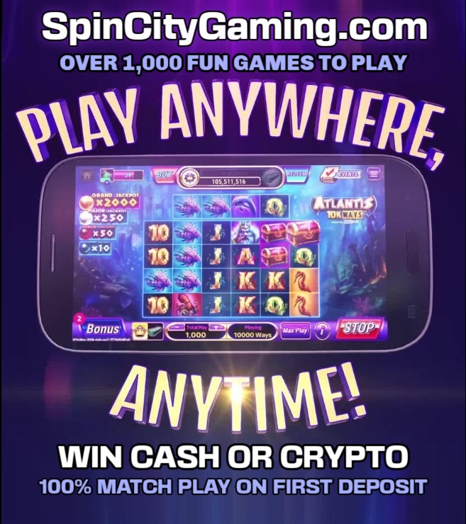 SpinCityGaming.com 100% match play for new players.🔥 
$DOGE $BTC $TRON $LTC $ETH