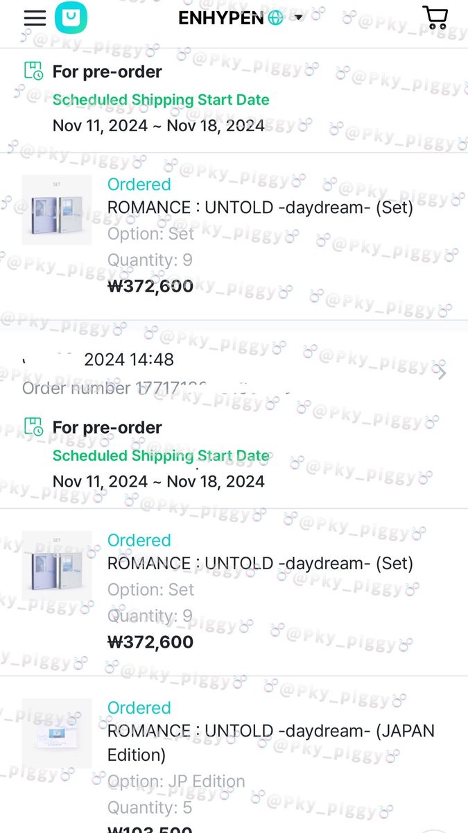 Pky_piggy2's tweet photo. ✨ENHYPEN ‘ROMANCE : UNTOLD -daydream-
กดครบแล้วนะคะ🫶🏻
เว็บเริ่มส่งในเกา11-18พ.ย
ถ้าของถึงบ้านครบแล้วจะแจ้งวันส่งกลับไทยให้ทราบอีกรอบค่ะ
#updatePky https://t.co/p0epNsTFM4
