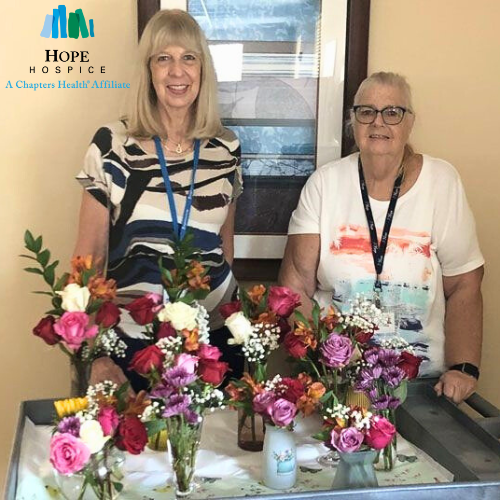 Chapters_Health's tweet photo. Huge thanks to our lovely volunteers, Monica and Kathy, for the flower arrangements delivered to patients in the Hope Hospice House, a Chapters Health affiliate. A special shoutout to our local @Publix store for their generous donations. Your kindness brightens their day! https://t.co/KULzyJ4MnX