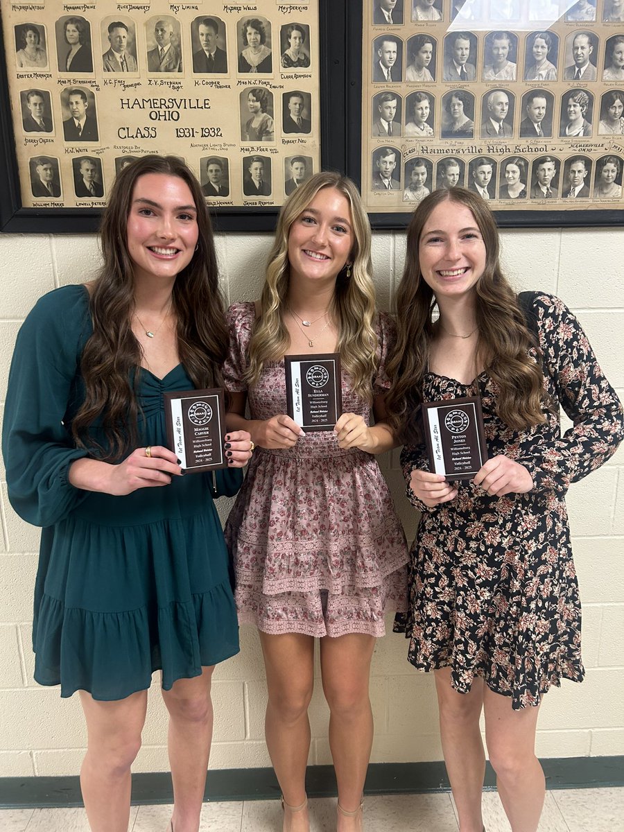 1st Team Volleyball, Maggie Carver, Ella Sunderman, Peyton Jones.