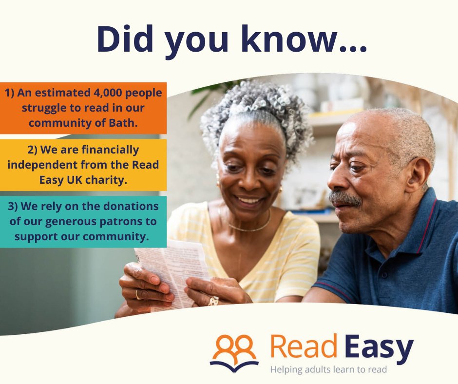 ReadEasyBath's tweet image. 📚Ready to make a difference? 

Join us in our mission to transform the lives of adults who want to learn to read.

🔎Find out more about donating and fundraising with us today (link in bio)