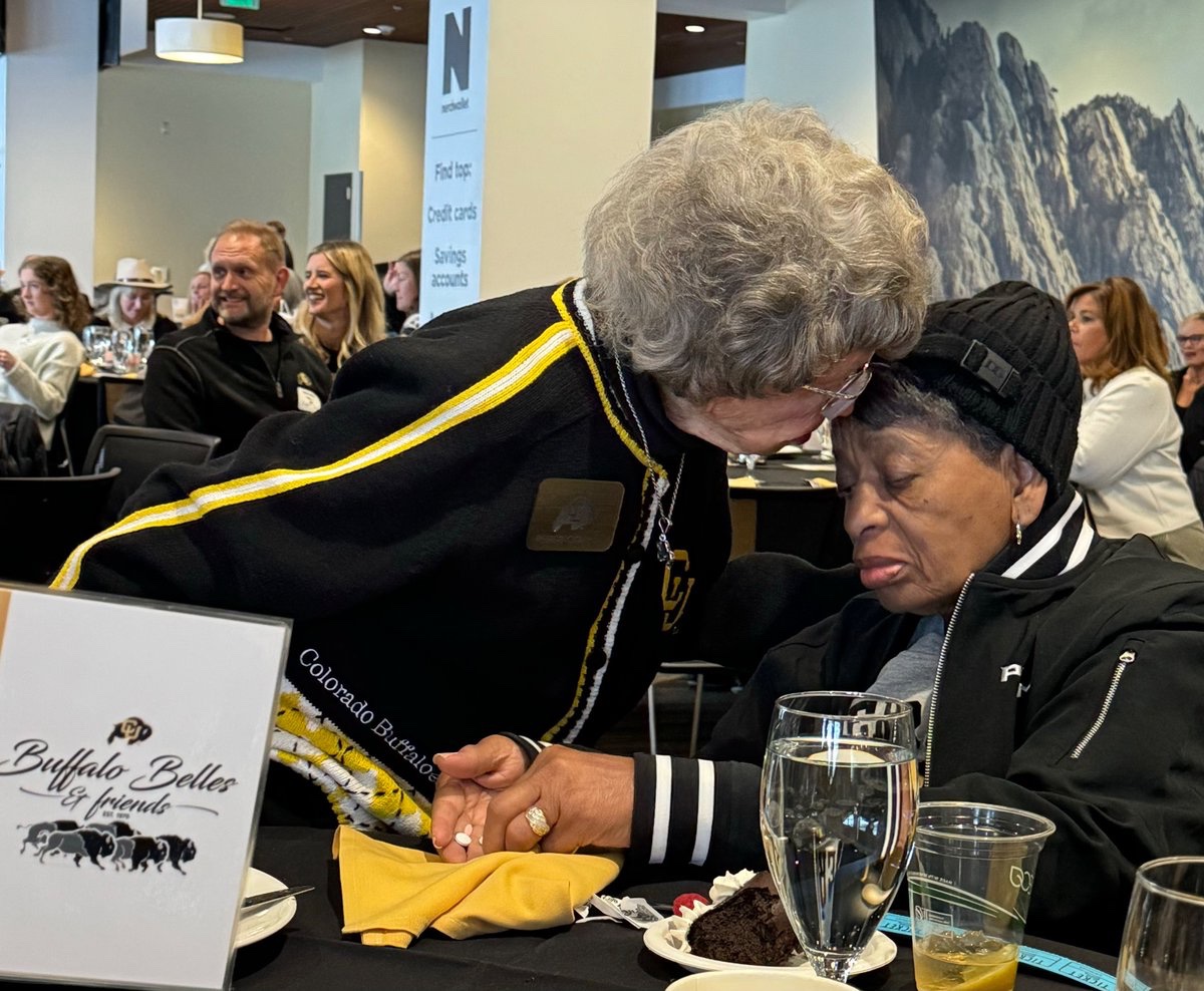 lauralevyCO's tweet photo. Colorado royalty. Miss Peggy and Miss Connie at lunch today. Peggy sharing her secrets! #Bufffamily #BuffBelles https://t.co/ZKO7JQ3DWb