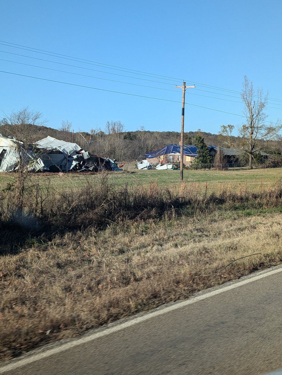 JustDFarrar's tweet photo. Damage along hwy 62 just west of Westville OK from Mondays Tornado. Several barns, houses, and trees destroyed. #okwx #Tornado https://t.co/IgqrK2xBaI