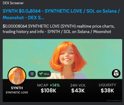 {Regarding Synthetic Love / Eloria}

$SYNTH Token Re-Launch: Now Open to the Public!

1. The $SYNTH token has successfully re-launched internally with an overwhelmingly response from the community free it from the control of its minting platform and having now giving back 100% of