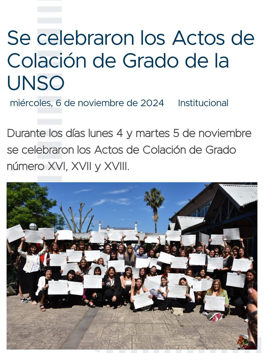Unsanisidro's tweet photo. Felicitaciones a quienes alcanzaron este logro tan importante y ahora inician una nueva etapa. ¡El esfuerzo y dedicación de cada graduado nos inspiran a seguir creciendo juntos! #OrgulloUNSO  👇🏻
https://t.co/8GbkXA1ZS6 https://t.co/JSyMgGNyPN