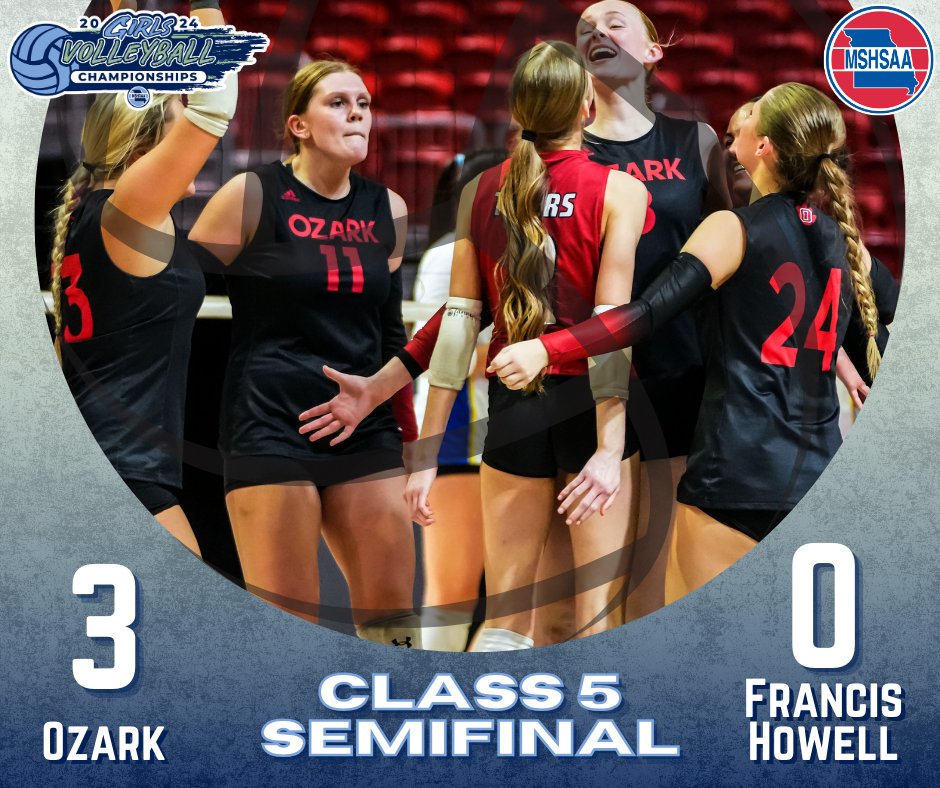 Final score for the Class 5 Girls Volleyball semifinal between Ozark and Francis Howell.
