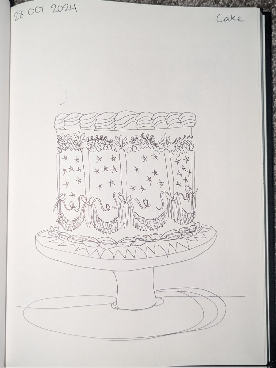 artemis_chloe's tweet photo. Day 28 of drawing once a day in October 
Prompt: cake
I based it off of the cakes that @VeganTreats bakes because they are amazing and beautiful 
Prompt list: https://t.co/TE2WDsgwON
#streamink24 #cake https://t.co/7aPBPAsOYo