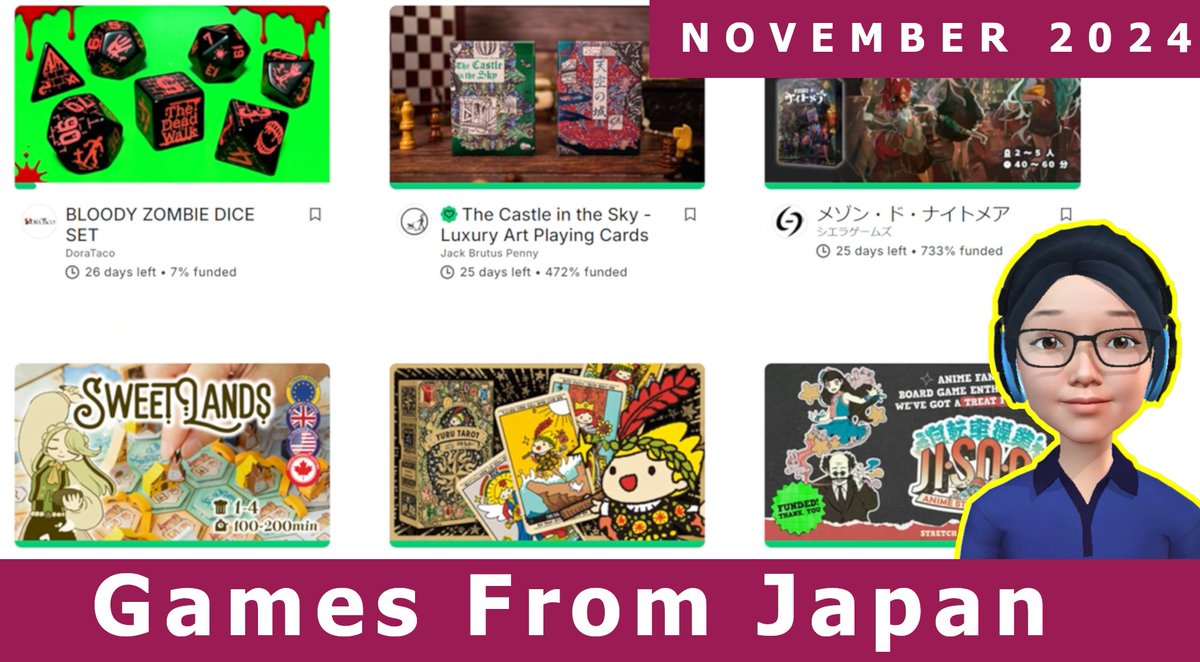 Missmerc007's tweet photo. 🤗Check out my 'Games from Japan KS Spotlight' video📺👉https://t.co/KusDz85xOh

I take a look at many games launching on KS this season.
You can follow &amp; support the creators here:
@RyokoYabuchi
@uchibacoya
@lionbookstore
@XUrHourS
@esper_bdg
@SMT_BDG
@SzpiLAB_jp
@studiummundi https://t.co/9JNKRncxLm