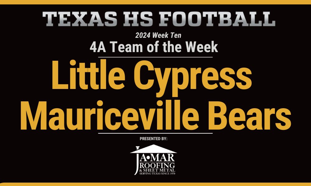 4A Team of the Week: Little Cypress-Mauriceville Bears

Read about the Bears here:  texashsfootball.com/week-ten-4a-te… <a href="/LCMBearFootball/">LCM Battlin’ Bear Football</a>  <a href="/CoachPeevey/">Eric Peevey</a>