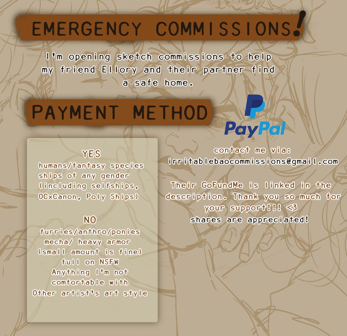 irritable_bao's tweet photo. Hey!! really want to help out my friend @Muffin_Writes  by opening up sketch commissions. Even just sharing this post would be greatly appreciated. I linked their GoFundMe down below! Thank you so much <3 #GoFundMe #LGBTQ

Link: https://t.co/oSM2s0y69H https://t.co/Dw3G3WF2T3
