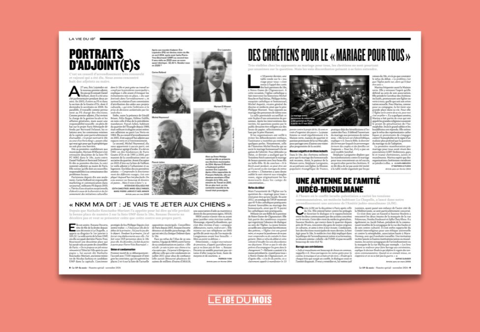 le18edumois's tweet photo. Dans notre numéro de novembre, retour sur 30 ans de vie dans le 18e. En 2008, élections municipales avec la 1ère élection de @EricLejoindre (1er adjoint), de @MyriamElKhomri et de @carine_rolland. 
En 2013, débat sur le Mariage pour tous avec des chrétiens divisés @slavignotte https://t.co/z4qFGwDo0p