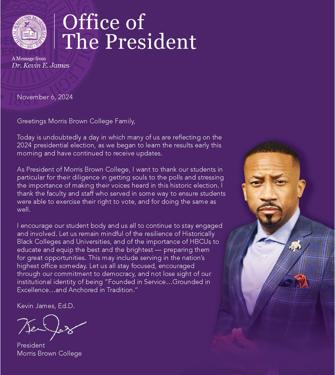 A message from President Kevin James