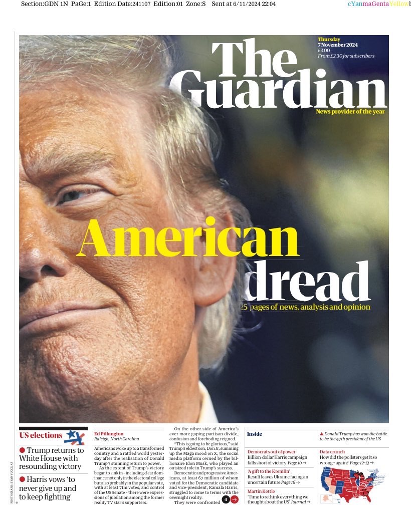 AllieHBNews's tweet photo. Thursday’s GUARDIAN: “American dread” #TomorrowsPapersToday https://t.co/Xt0MSsFncU