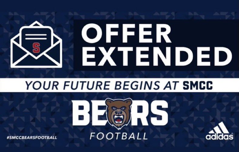 Kai Weathers (@kaiweathers) on Twitter photo Blessed to receive an offer from <a href="/smccfootball/">SMCC Football</a> !
<a href="/coachbj1911/">Coach Brinson Johnson</a> <a href="/stephonhuderson/">Coach Hud</a> <a href="/CoachQSauls/">Coach Quentin C Saulsberry</a>
<a href="/HHS_TigersFB/">Hernando Tigers Football</a> <a href="/Coach_McCannHHS/">Steve McCann</a> <a href="/CoachBLott/">Brooks Lott</a> <a href="/TaylorJ_72/">Taylor Johnson</a> @WoodrowLoweIII <a href="/ChrisSmithATC/">Christopher Smith</a> <a href="/Connor_pope71/">Connor Pope</a> Blessed to receive an offer from <a href="/smccfootball/">SMCC Football</a> !
<a href="/coachbj1911/">Coach Brinson Johnson</a> <a href="/stephonhuderson/">Coach Hud</a> <a href="/CoachQSauls/">Coach Quentin C Saulsberry</a>
<a href="/HHS_TigersFB/">Hernando Tigers Football</a> <a href="/Coach_McCannHHS/">Steve McCann</a> <a href="/CoachBLott/">Brooks Lott</a> <a href="/TaylorJ_72/">Taylor Johnson</a> @WoodrowLoweIII <a href="/ChrisSmithATC/">Christopher Smith</a> <a href="/Connor_pope71/">Connor Pope</a>