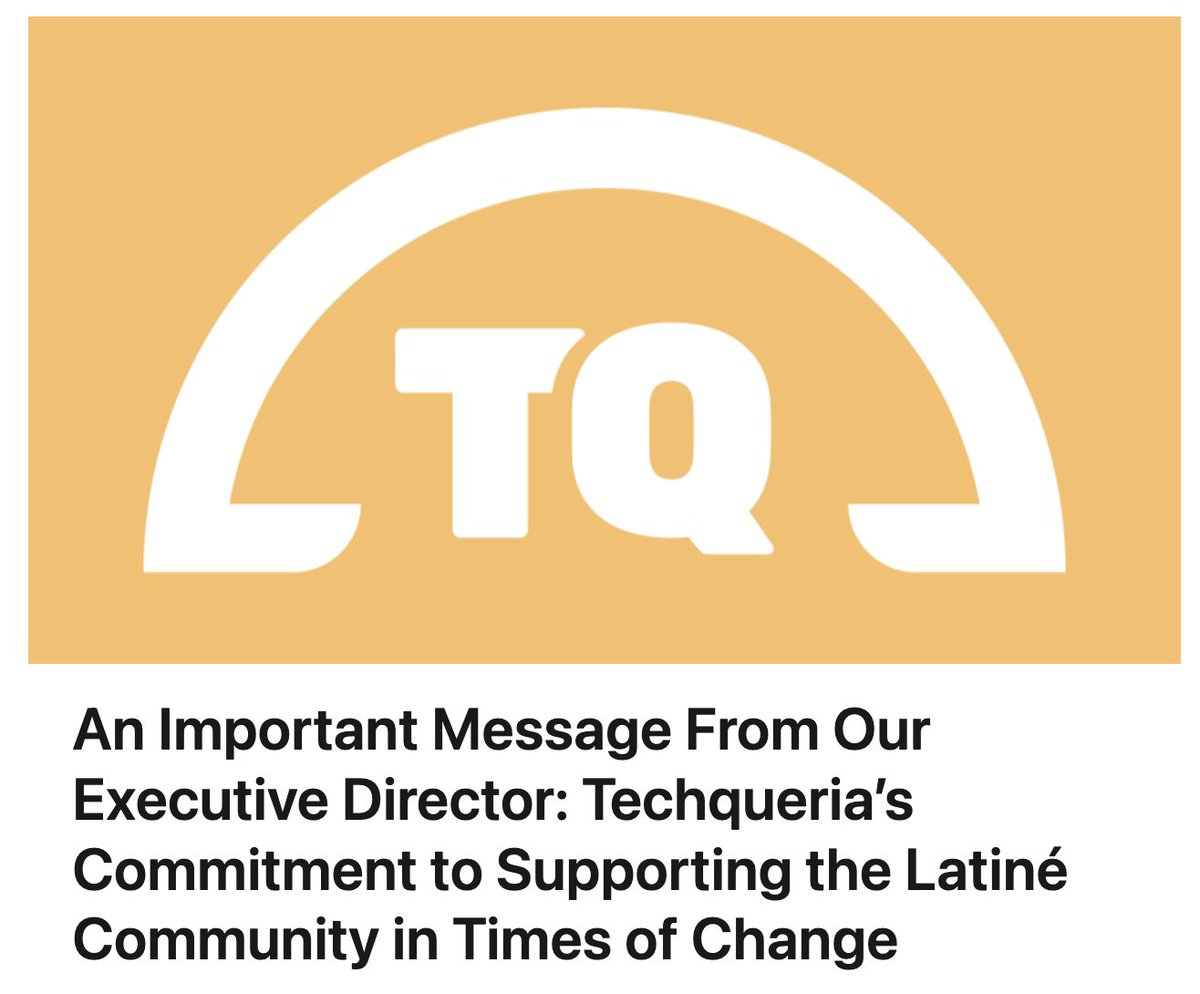 Techqueria's tweet photo. 📰  A message to our Techqueria Community

From the desk of Techqueria's Executive Director is a heartfelt message about staying resilient in times of change. TQ will remain committed to supporting our community during these changes. 

Read more: 
https://t.co/aJvXmpqHRH https://t.co/OGog4qAgGA