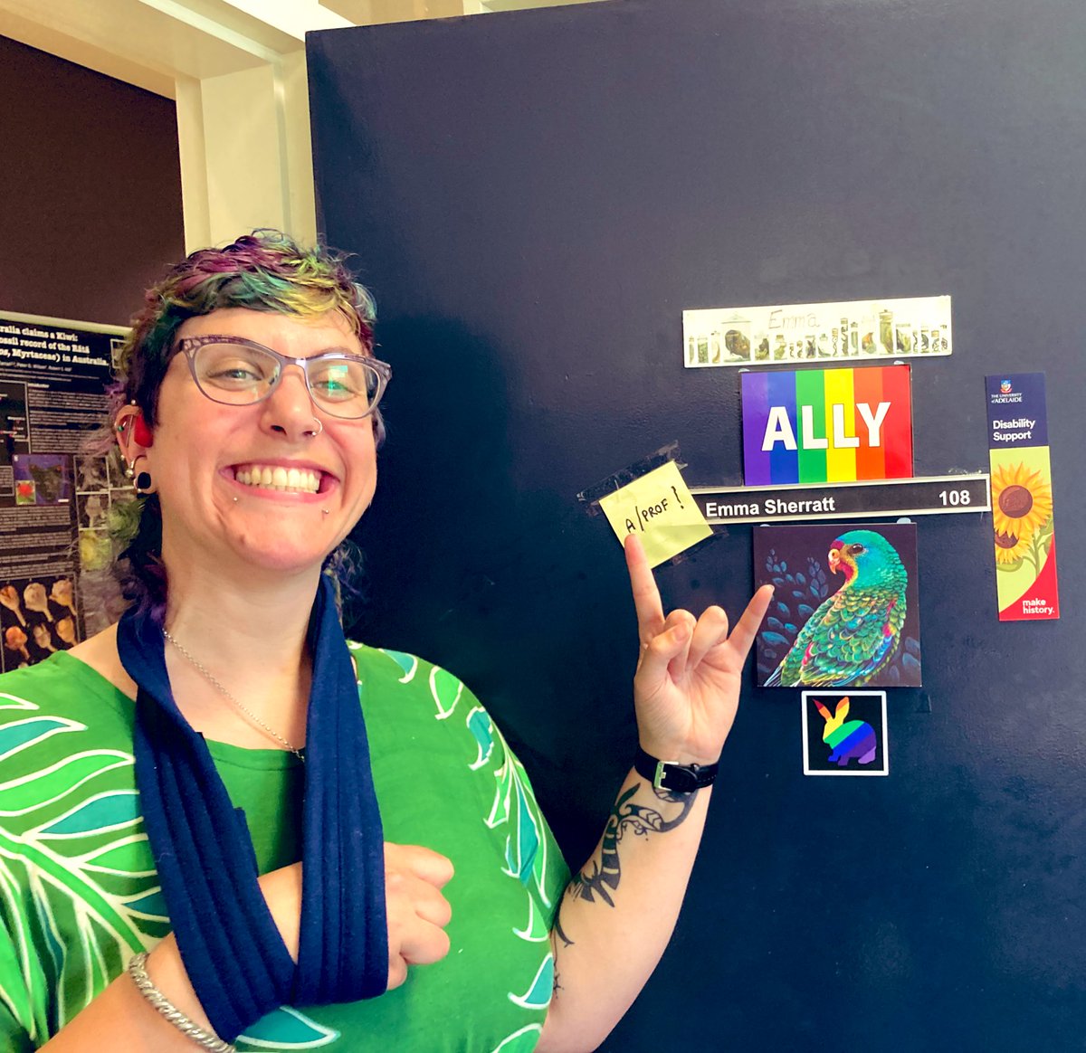 Bloody chuffed to say my promotion to Associate Professor has been approved 😁 
Here I am in all my colours. Because I’m living proof it’s not what you look like, it’s what you do and who you are.

(Sling for my broken shoulder - because I’ll always be accident prone 😅)
