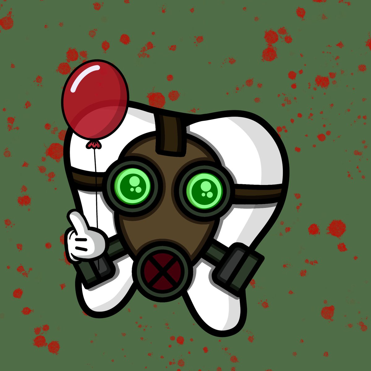nfteeth_art's tweet photo. Gm somewhere 🦷🤍
Minted this #BITEMARE yesterday and LOVE IT😍
Gas mask ✅️
Red balloon 🎈 ✅️
Blood splatter background ✅️
Still cute ✅️
@chompies_nft
Bitemares collection is MINTING NOW...LINK in their bio✨️
#NewProfilePic https://t.co/6ktfDHyM0V