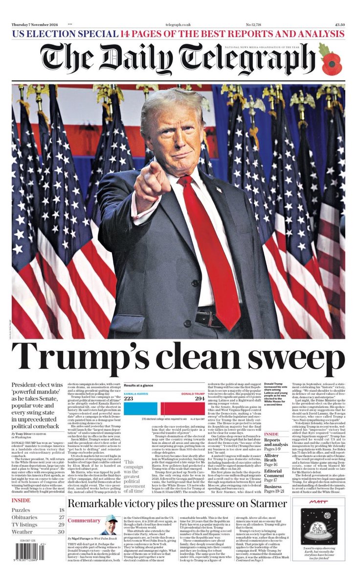 Nigel_Farage's tweet photo. Trump’s clean sweep. 🇺🇸 https://t.co/v0lpvzTG8k