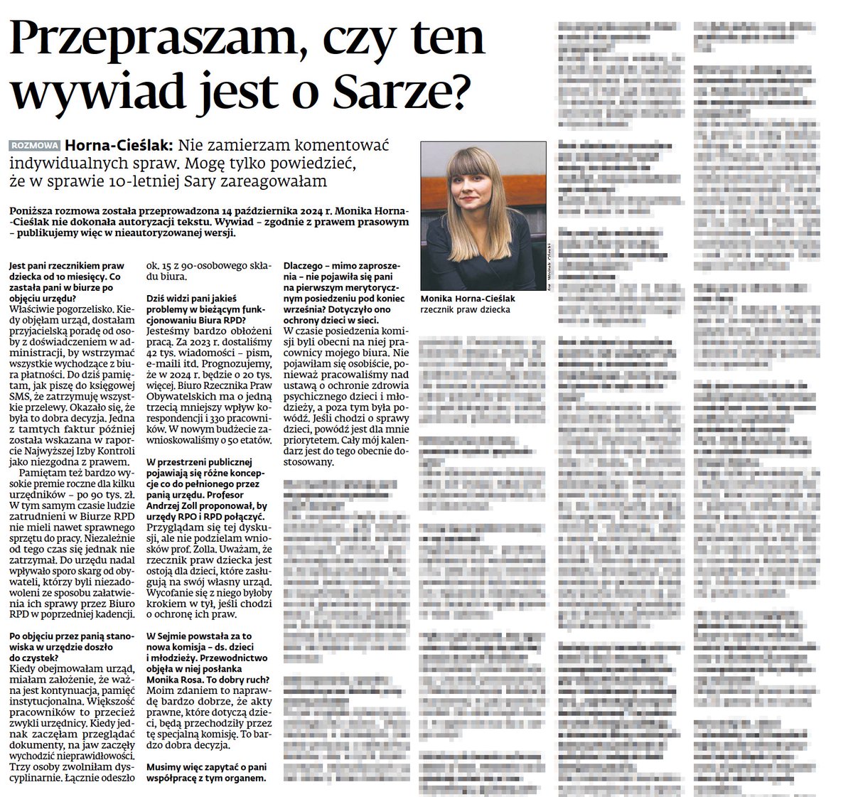 Marek Mikołajczyk (@mikolajczykm) on Twitter photo Na łamach <a href="/DGPrawna/">Dziennik Gazeta Prawna</a> wspólnie z <a href="/annawitten/">anna wittenberg</a> publikujemy nieautoryzowany wywiad z <a href="/MHornaCieslak/">Monika Horna-Cieślak</a>. Nie mamy satysfakcji, że tak się stało.
Temat działalności 10-letniej Sary, „najmłodszej sejmowej dziennikarki”, a także reakcji RPD na tę sprawę, jest kwestią, o którą nie wolno Na łamach <a href="/DGPrawna/">Dziennik Gazeta Prawna</a> wspólnie z <a href="/annawitten/">anna wittenberg</a> publikujemy nieautoryzowany wywiad z <a href="/MHornaCieslak/">Monika Horna-Cieślak</a>. Nie mamy satysfakcji, że tak się stało.
Temat działalności 10-letniej Sary, „najmłodszej sejmowej dziennikarki”, a także reakcji RPD na tę sprawę, jest kwestią, o którą nie wolno