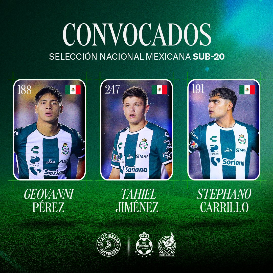 Pérez, Tahiel y Phano están en la convocatoria de la Selección Nacional de México #Sub20. 🇲🇽⚔️

#CanteraGuerrera #PrimeroGuerreros