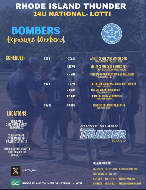 Super excited to be going to Texas for Bombers Exposure Weekend. Can’t wait! Hope to see you there! <a href="/RITG_14u/">RI Thunder 14U National Team</a>