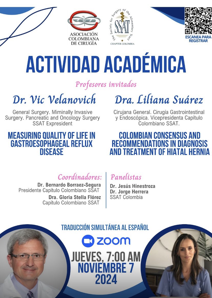 AsColCirugía (@ascolcirugia) on Twitter photo Los invitamos a que se unan a nuestras clases del jueves academico en asocio con SSAT los esperamos.
Horario: 7:00 am🇨🇴
*Link para Registrarse:*
us02web.zoom.us/webinar/regist…
<a href="/revcolcirugia/">Revista Colombiana de Cirugia</a> <a href="/bborraez/">bborraez</a> julianita206 @Cirbosque <a href="/PipeCabreraV/">Dr Luis Felipe Cabrera Vargas MD FACS MACC MACCVA</a> <a href="/me4_so/">SoMe4Surgery</a> <a href="/Me4Education/">SoMe4SurgicalEducation</a> <a href="/diegosierrab/">Diego Sierra B.</a> #surgery Los invitamos a que se unan a nuestras clases del jueves academico en asocio con SSAT los esperamos.
Horario: 7:00 am🇨🇴
*Link para Registrarse:*
us02web.zoom.us/webinar/regist…
<a href="/revcolcirugia/">Revista Colombiana de Cirugia</a> <a href="/bborraez/">bborraez</a> julianita206 @Cirbosque <a href="/PipeCabreraV/">Dr Luis Felipe Cabrera Vargas MD FACS MACC MACCVA</a> <a href="/me4_so/">SoMe4Surgery</a> <a href="/Me4Education/">SoMe4SurgicalEducation</a> <a href="/diegosierrab/">Diego Sierra B.</a> #surgery