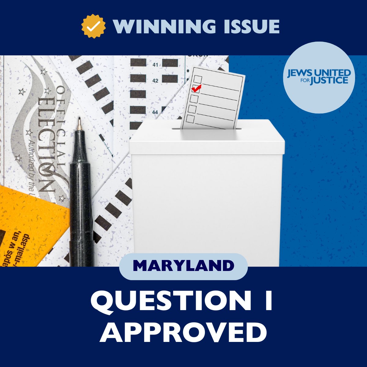 Yesterday Maryland voters enshrined the right to reproductive freedom by approving Question 1. 

Kol hakavod (well done!) to everyone who chose to support this measure! It will protect the rights and freedoms of millions of Marylanders.