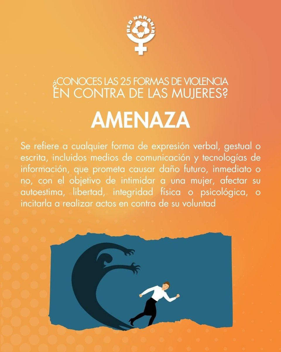 openmujer's tweet photo. La amenaza es considerada cualquier forma de expresión verbal, gestual o escrita, incluidos medios de comunicación que promete causar daño futuro, con el objetivo de intimidar a una mujer, afectar su autoestima, libertad, integridad física o psicológica. #AlcemosLaVoz https://t.co/f6ptK2PJCV