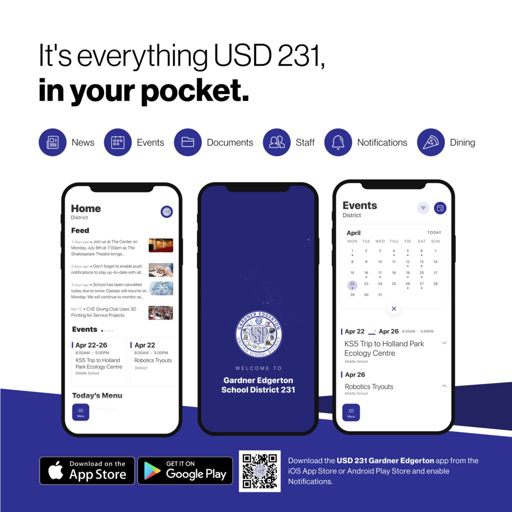 Catch up with the latest student stories, events, and news updates. It's everything USD 231, in your pocket. Download our district app today!

Download for Android: bit.ly/2GeY98Z
Download for iPhone: apple.co/2EBoEUp