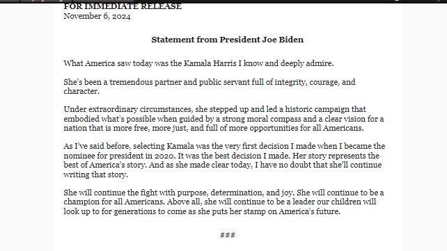 Biden in a written statement: "What America saw today was the Kamala Harris I know and deeply admire."