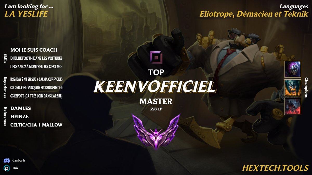 Danlorh (@danlorhestpris) on Twitter photo Salut à tous !😎
Maintenant que je suis un joueur pro accompli grâce à <a href="/TeamIRIS_Esport/">Team IRIS</a>, je cherche de l'IRL 1, je suis aussi à l'écoute des offres IRL 2 !
❤️& 📷 appréciés, c'est pour les stats🫣 Salut à tous !😎
Maintenant que je suis un joueur pro accompli grâce à <a href="/TeamIRIS_Esport/">Team IRIS</a>, je cherche de l'IRL 1, je suis aussi à l'écoute des offres IRL 2 !
❤️& 📷 appréciés, c'est pour les stats🫣