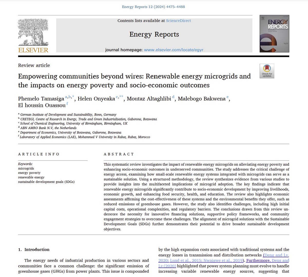 Can decentralized renewable energy microgrids be the game-changer for underserved communities? Dive into the challenges and opportunities in our latest publication with <a href="/DrOnyeaka/">Dr Helen Onyeaka</a>
sciencedirect.com/science/articl…. 
#EnergyAccess 
#SustainableFutures 
#SDGs