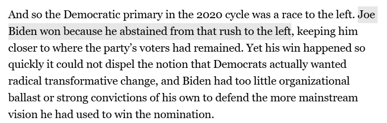 OsitaNwanevu's tweet photo. In the interest of calling out nonsense before it becomes conventional wisdom: Joe Biden in 2020 was maybe the only Democratic candidate in recent memory who ran their general election well further to the left of their initial positioning in the primaries. https://t.co/RuFjZu7p4c https://t.co/ybUVImVYPY