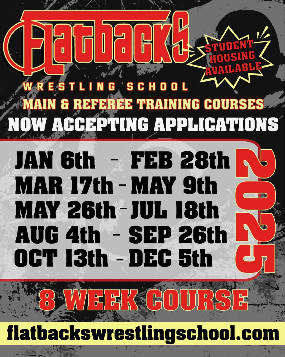 FlatbacksT's tweet image. The official 2025 Course schedule! 

Sign up today!! 

Flatbackswrestlingschool.com 

@MmmGorgeous @ShawnSpears