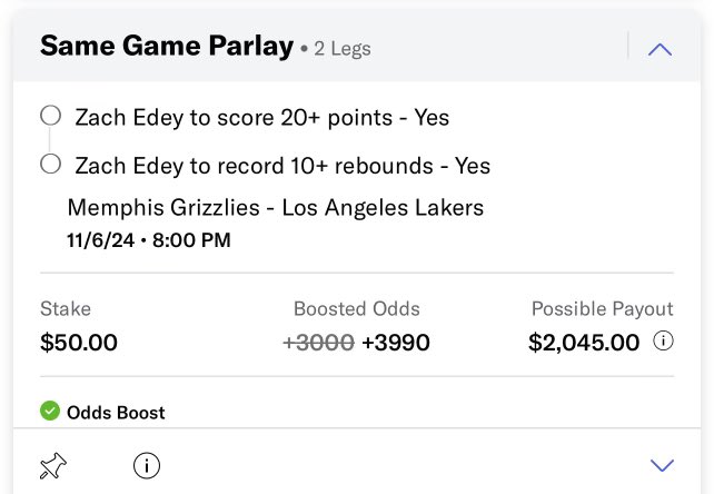 GradS38528's tweet photo. Todays Lotto Pick of the Day 🍀 

Zach Edey to score 20+ points
 
And 

Zach Edey to record 10+ Rebounds

Odds at +3990 MGM https://t.co/V50oVEHUUq