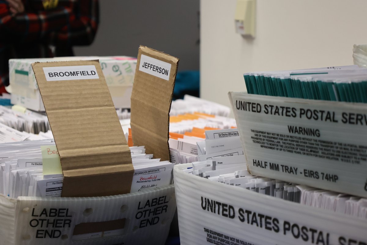 Jeffco Clerk and Recorder (@jeffcoclerk) on Twitter photo The day after Election Day is our #GreatBallotSwap. Bipartisan teams from many counties meet at <a href="/DenverElections/">Denver Elections</a>. We returned w/ all the Jeffco ballots others collected!
As long as a CO county clerk received your ballot by 11/5 & your signature is verified, it can be counted! The day after Election Day is our #GreatBallotSwap. Bipartisan teams from many counties meet at <a href="/DenverElections/">Denver Elections</a>. We returned w/ all the Jeffco ballots others collected!
As long as a CO county clerk received your ballot by 11/5 & your signature is verified, it can be counted!