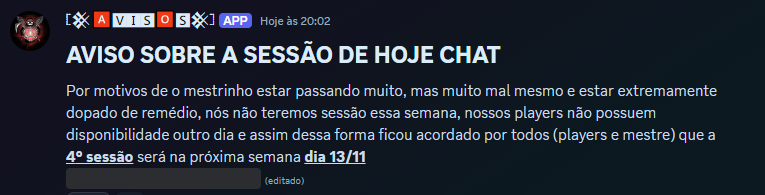 beessantos_'s tweet photo. Para a galera que assiste a campanha, hoje não haverá sessão 
#arcaderpg #metusrpg https://t.co/yQIRbA3CiB