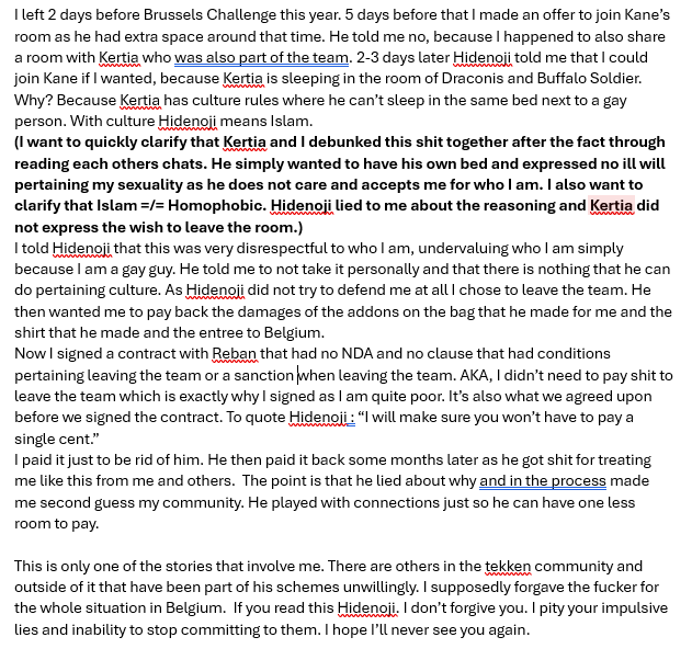 As I haven't been part of RZ for quite a while, I think it’s for the best for the Tekken world to know why I chose to leave. It’s all thanks to Hidenoji, the Manager of RZ.