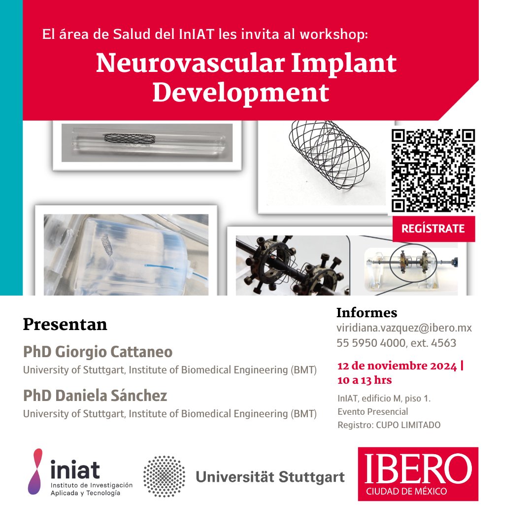 INIAT_IBERO's tweet photo. 💡 Próximamente: Neurovascular Implant Development 💡
Descubre los secretos del diseño de implantes neurovasculares y cómo se manufacturan con catéteres y modelos de hidrogel. 🧠
¡Un workshop único para innovadores en salud! 👩‍⚕️
📅 12/nov 
#InIAT #Neurovascular #InnovaciónSalud https://t.co/7kLohKnXBD