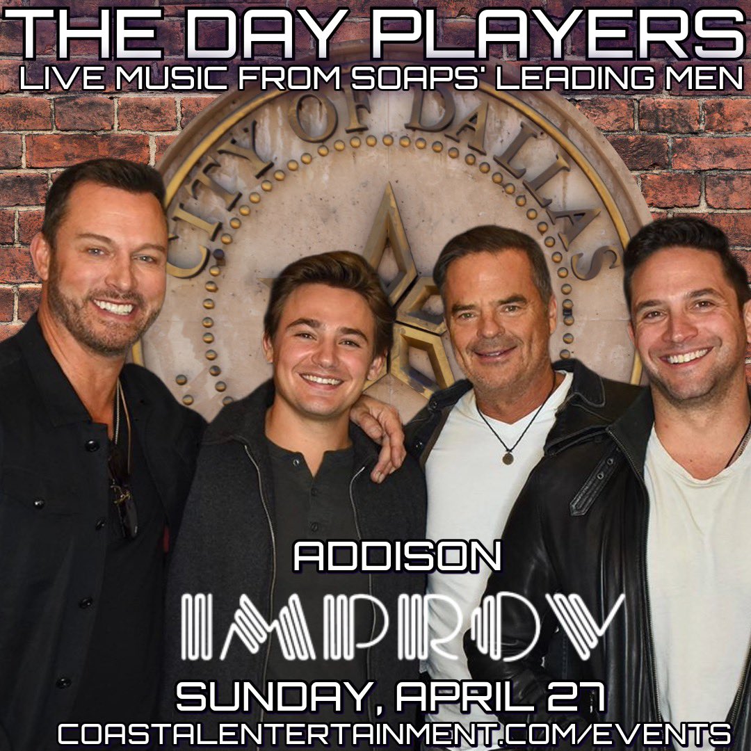 #Texas! We didn’t forget you!!! 😎😎😎
Come meet <a href="/wallykurth/">Wally Kurth</a> <a href="/ericmartsolf/">Eric Martsolf</a> <a href="/BrandonBarash/">Brandon Barash</a> <a href="/CarsonBoatman/">Carson Boatman</a> <a href="/DayPlayersBand/">The Day Players Band 🎶</a> <a href="/AddisonImprov/">Addison Improv</a> 
April 27th!
CoastalEntertainment.com/Events 🔥