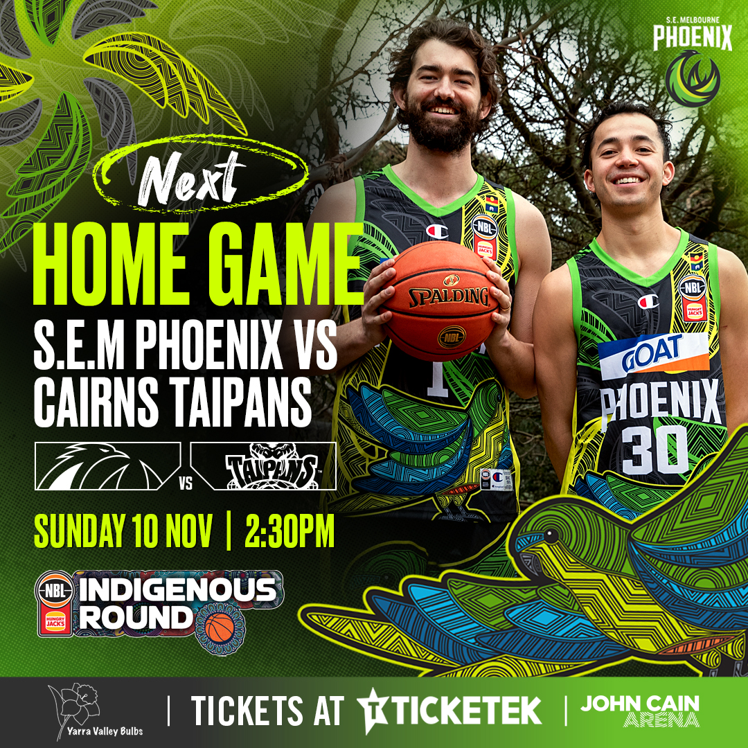 John Cain Arena (@johncainarena) on Twitter photo π
ππ’π ππ‘π π¨π£ π
<a href="/SEMelbPhoenix/">South East Melbourne Phoenix</a> are back at home this Sunday afternoon to face the Taipans in Indigenous Round.
π Tickets: bit.ly/JCA-PHOEN0825 π
ππ’π ππ‘π π¨π£ π
<a href="/SEMelbPhoenix/">South East Melbourne Phoenix</a> are back at home this Sunday afternoon to face the Taipans in Indigenous Round.
π Tickets: bit.ly/JCA-PHOEN0825