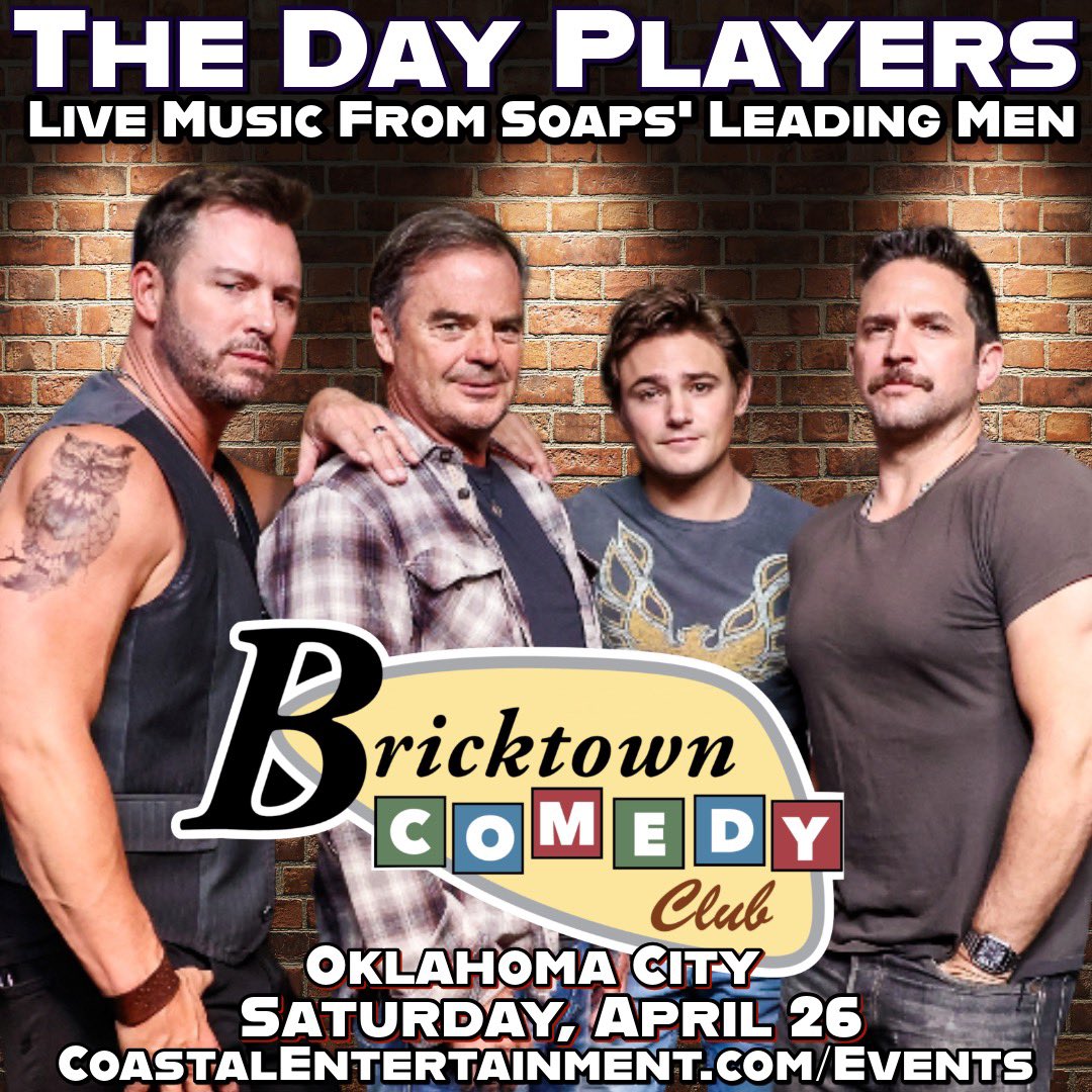 April 26!!!! It’s <a href="/BricktownComedy/">Bricktown Comedy Club</a> featuring <a href="/DayPlayersBand/">The Day Players Band 🎶</a> <a href="/wallykurth/">Wally Kurth</a> <a href="/ericmartsolf/">Eric Martsolf</a> <a href="/BrandonBarash/">Brandon Barash</a> <a href="/CarsonBoatman/">Carson Boatman</a> LIVE #OKC!!! 😁😁😁
CoastalEntertainment.com/Events 💯
