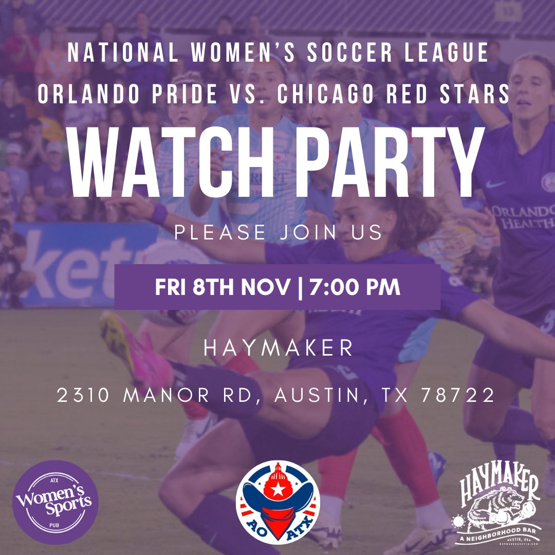 ✨FRIDAY WATCH PARTY✨

Join us this Friday at 7:00 PM at Haymaker to watch Orlando Pride vs. Chicago Red Stars!🤩Grab your friends, bring the energy, and get ready to watch some soccer!⚽️👏

We’ll see you there💜

#nwsl #womenssports #everyonewatcheswomenssports #womenssoccer