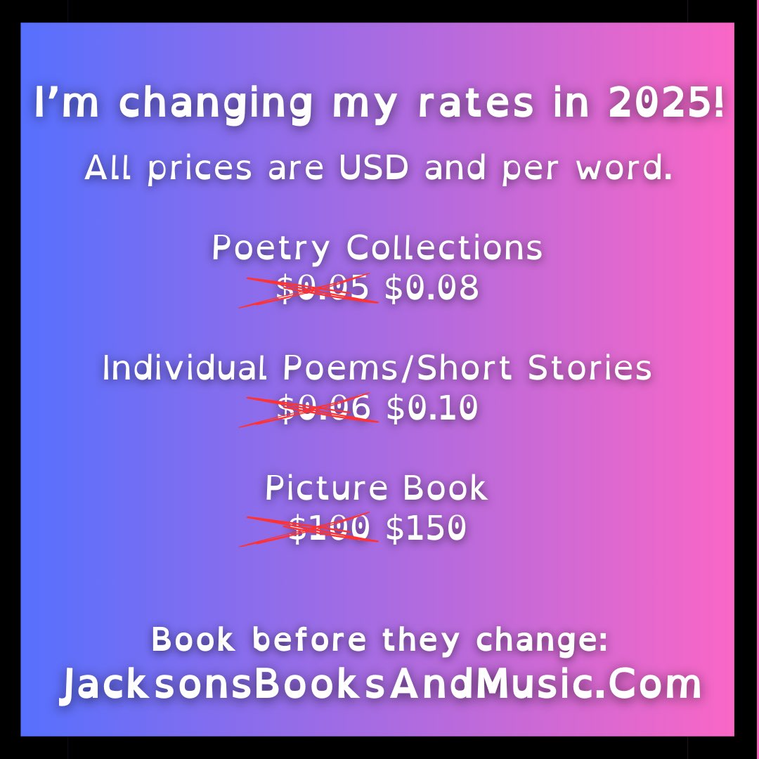 jxbooksandmusic's tweet image. Book before January for any open slots in the new year to get my current rates!

#bookediting