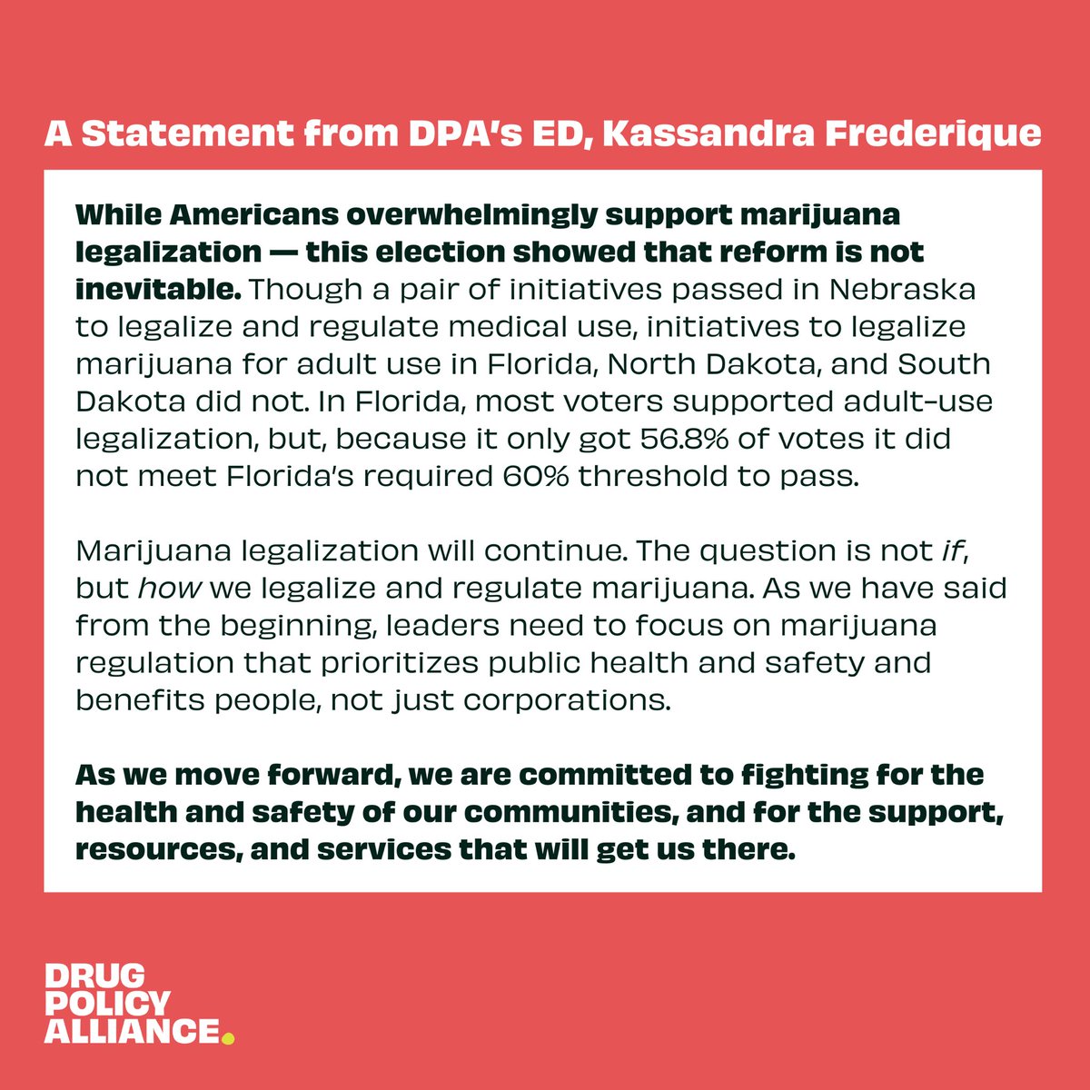 “As we move forward, our ability to create healthy, safe, and thriving communities depends on our willingness to build and work together.” - @Kassandra_Fred #NoMoreDrugWar